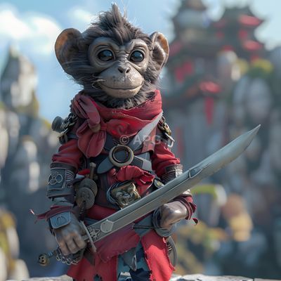 KI-generierter Affenkrieger mit Schwert